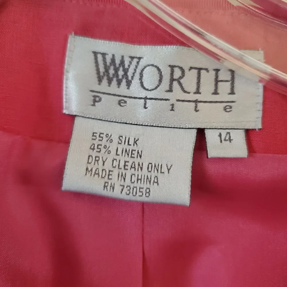 Vtg WORTH Petite Women's Pink  Blazer Silk & Linen-Blend  Size 14 Preppy‎